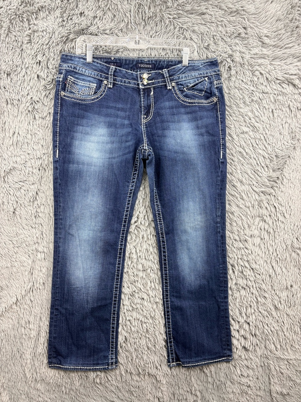 Vigoss Capris Womens 16 Blue Denim Medium Wash Mid Rise Double Button Capri